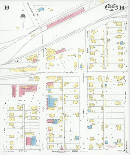 Sanborn Fire Insurance Map from Kankakee, Kankakee County, Illinois (1930), Sheet #0016 - Historic Sanborn Fire Insurance Map Print, vintage old map wall art, antique decor, genealogy gift, Illinois Illinois map