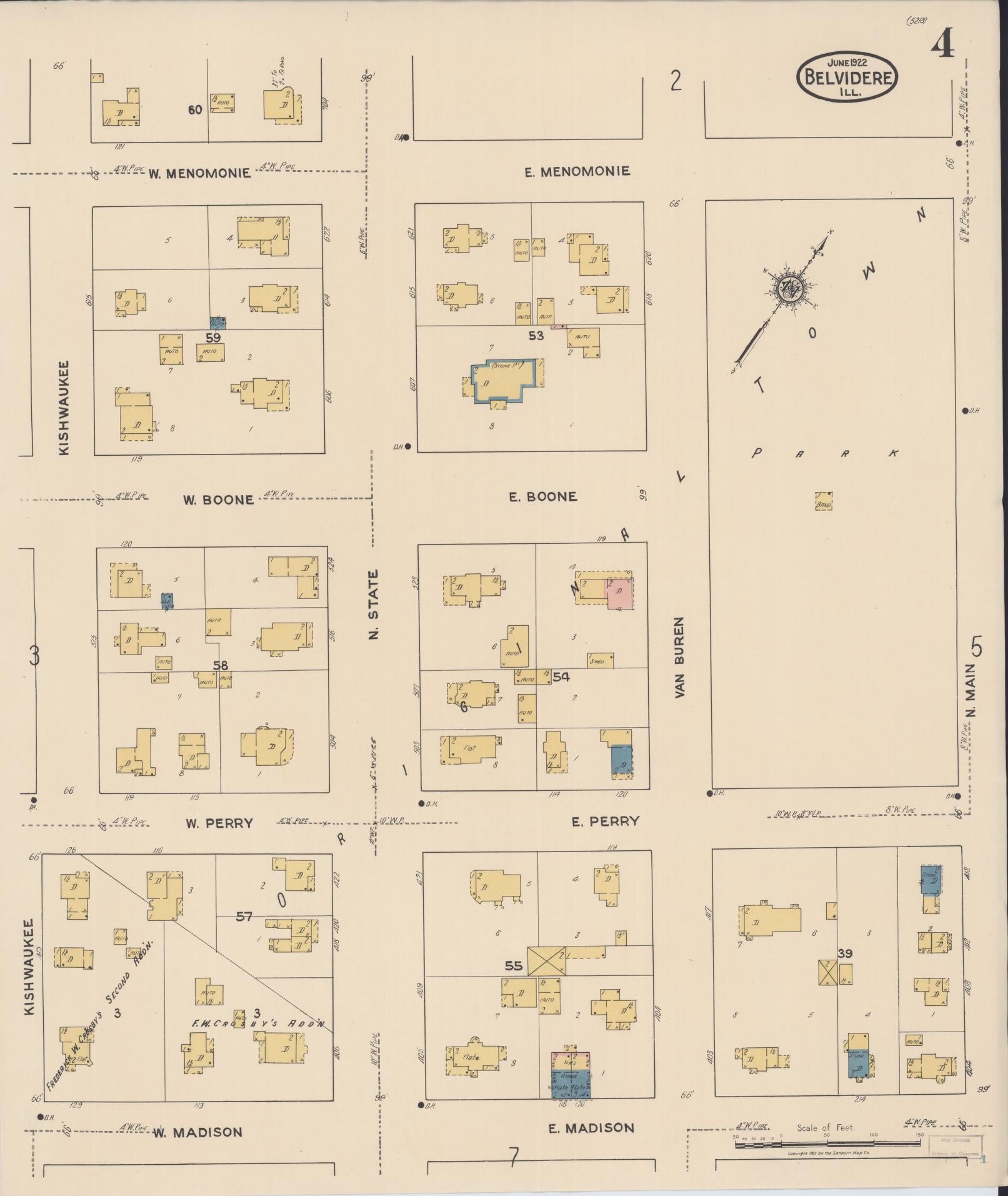 Sanborn Fire Insurance Map from Belvidere, Boone County, Illinois (1922), Sheet #0004 - Complete Map Set gallery image, historic Sanborn map, vintage wall art, Illinois Illinois