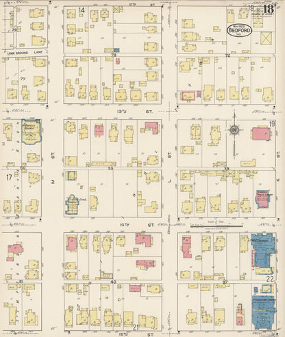 Sanborn Fire Insurance Map from Bedford, Lawrence County, Indiana (1922), Sheet #0018 - Historic Sanborn Fire Insurance Map Print, vintage old map wall art, antique decor, genealogy gift, Indiana Indiana map