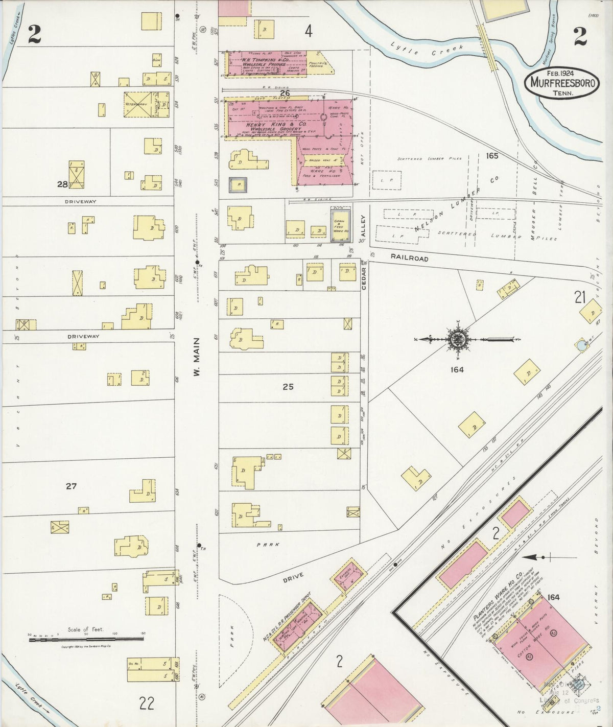 Sanborn Fire Insurance Map from Murfreesboro, Rutherford County, Tennessee (1924), Sheet #0002 - Complete Map Set gallery image, historic Sanborn map, vintage wall art, Tennessee Tennessee
