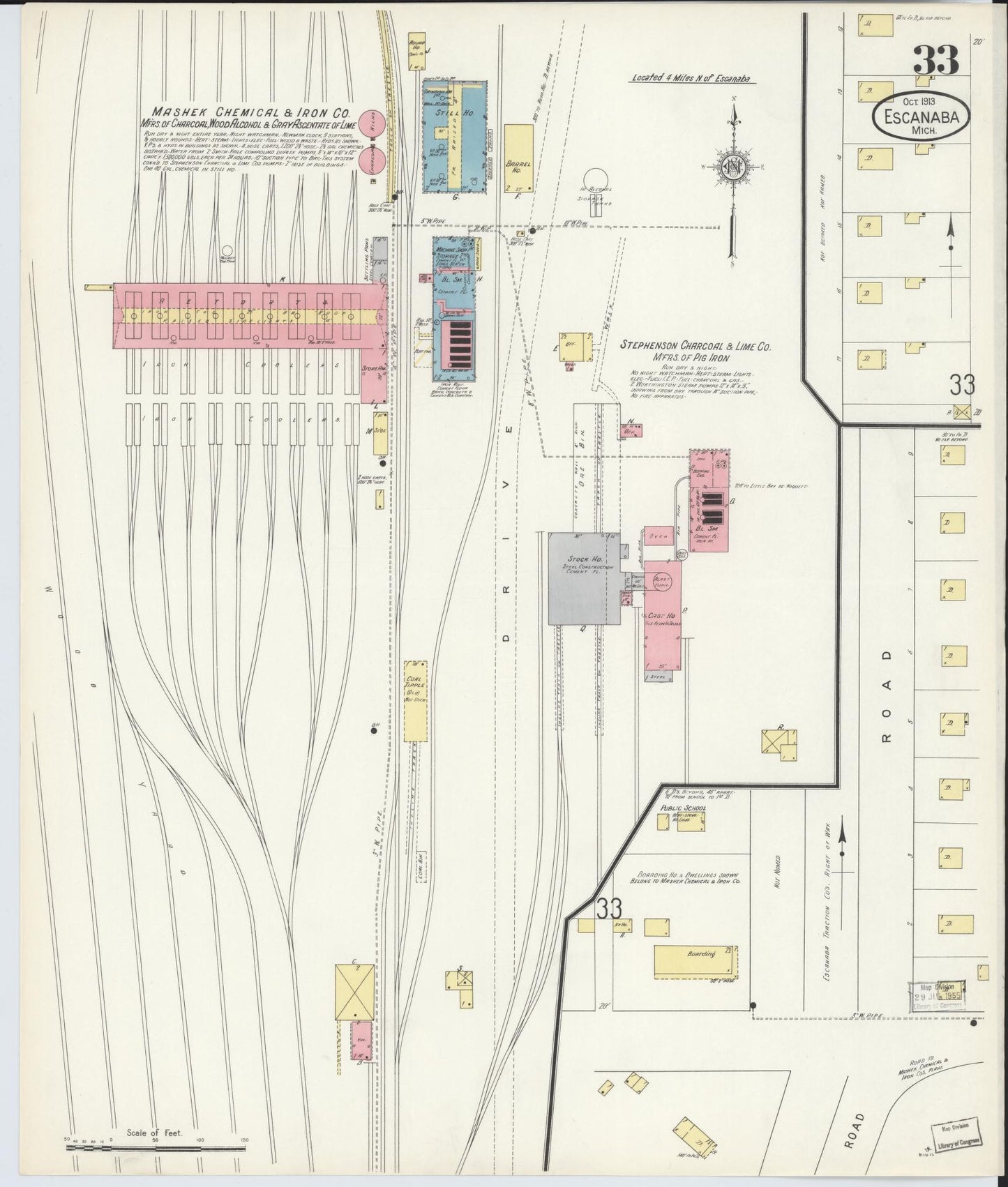 Sanborn Fire Insurance Map from Escanaba, Delta County, Michigan (1913), Sheet #0033 - Historic Sanborn Fire Insurance Map Print, vintage old map wall art, antique decor, genealogy gift, Michigan Michigan map