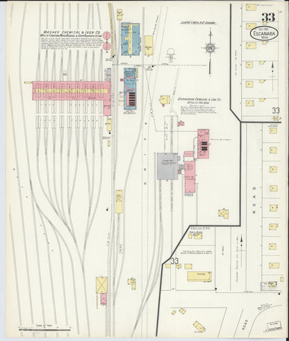 Sanborn Fire Insurance Map from Escanaba, Delta County, Michigan (1913), Sheet #0033 - Historic Sanborn Fire Insurance Map Print, vintage old map wall art, antique decor, genealogy gift, Michigan Michigan map