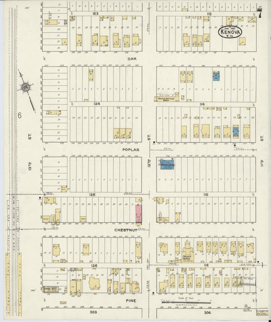 Sanborn Fire Insurance Map from Kenova, Wayne County, West Virginia (1921), Sheet #0007 - Historic Sanborn Fire Insurance Map Print, vintage old map wall art, antique decor, genealogy gift, West Virginia West Virginia map