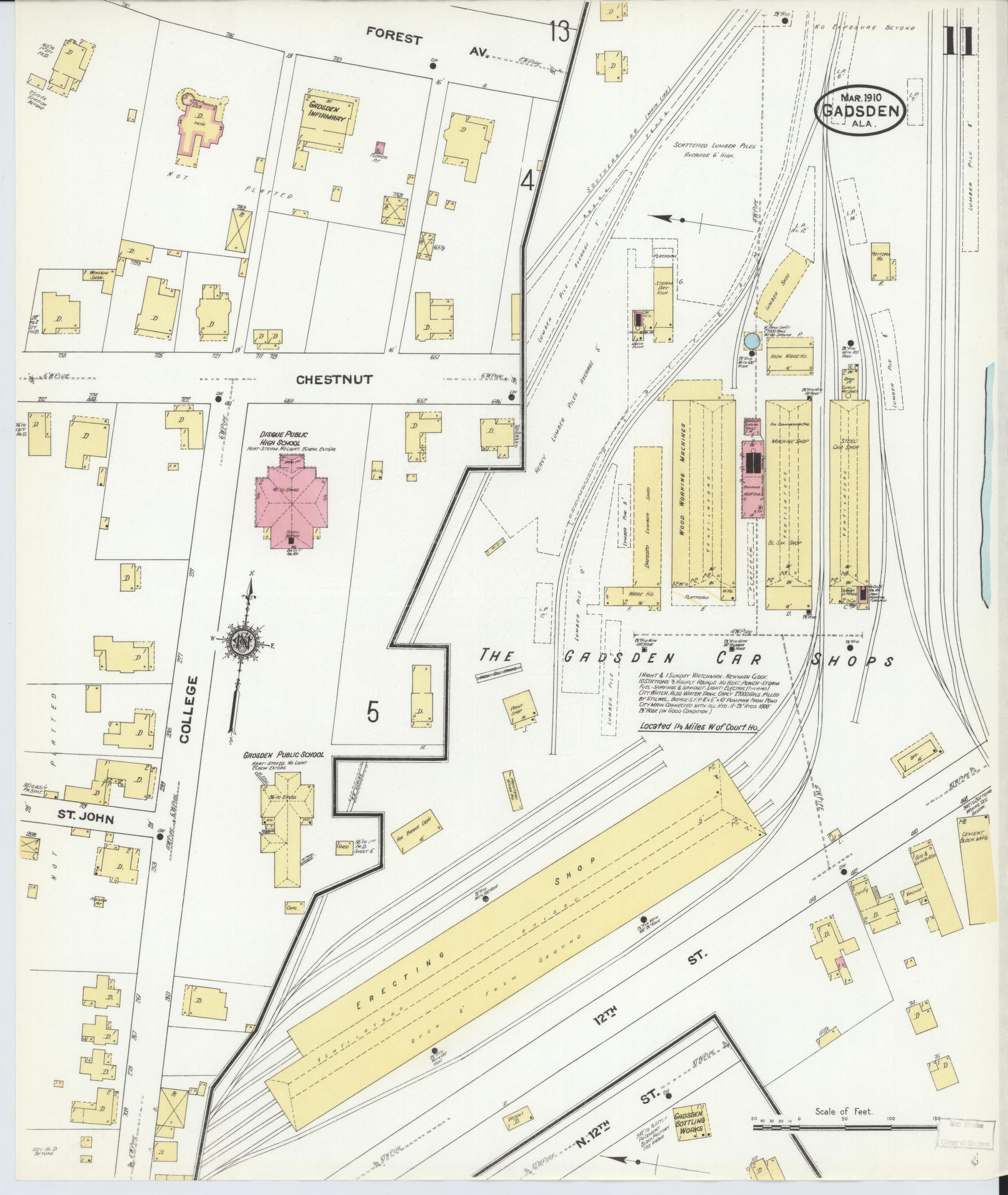 Sanborn Fire Insurance Map from Gadsden, Etowah County, Alabama (1910), Sheet #0011 - Complete Map Set gallery image, historic Sanborn map, vintage wall art, Alabama Alabama