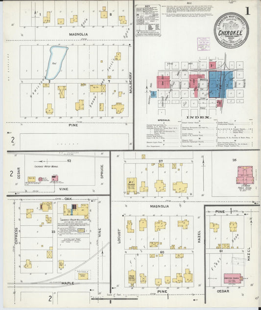Sanborn Fire Insurance Map from Cherokee, Crawford County, Kansas (1905), Sheet #0001 - Complete Map Set gallery image, historic Sanborn map, vintage wall art, Kansas Kansas