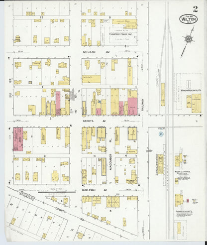 Sanborn Fire Insurance Map from Wilton, Mclean And Burleigh Counties, North Dakota (1919), Sheet #0002 - Complete Map Set gallery image, historic Sanborn map, vintage wall art, North Dakota North Dakota