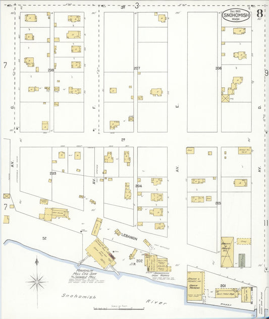 Sanborn Fire Insurance Map from Snohomish, Snohomish County, Washington (1905), Sheet #0008 - Historic Sanborn Fire Insurance Map Print, vintage old map wall art, antique decor, genealogy gift, Washington Washington map