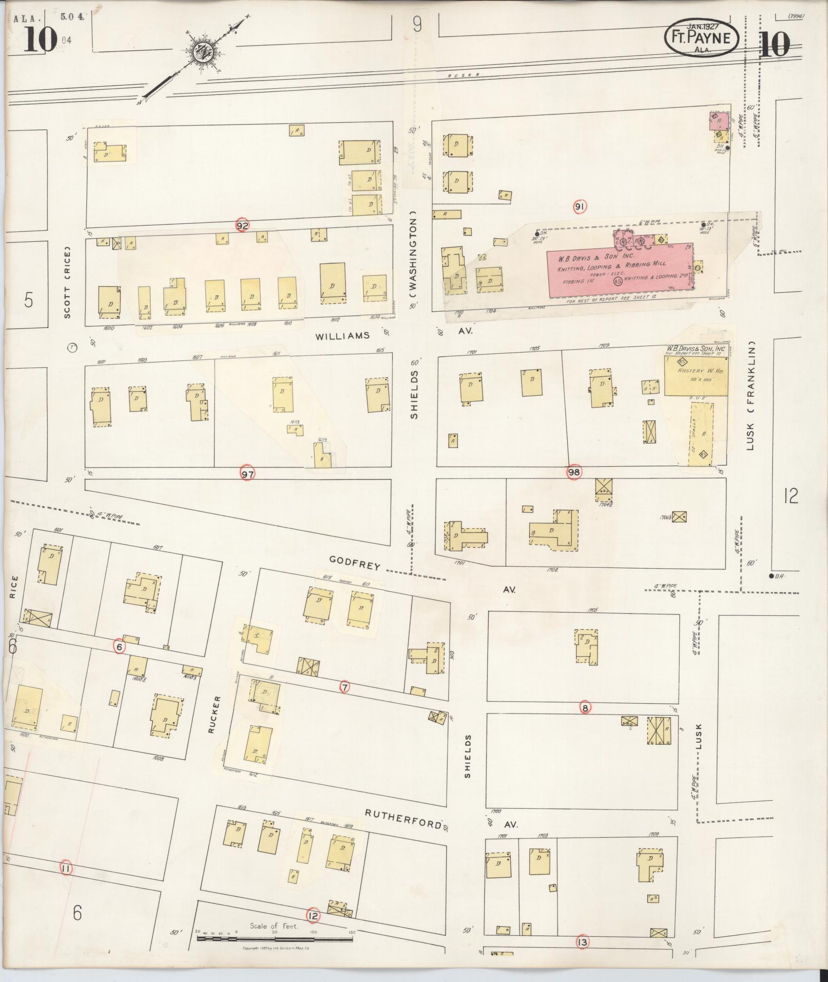 Sanborn Fire Insurance Map from Fort Payne, Dekalb County, Alabama (1935), Sheet #0010 - Historic Sanborn Fire Insurance Map Print, vintage old map wall art, antique decor, genealogy gift, Alabama Alabama map
