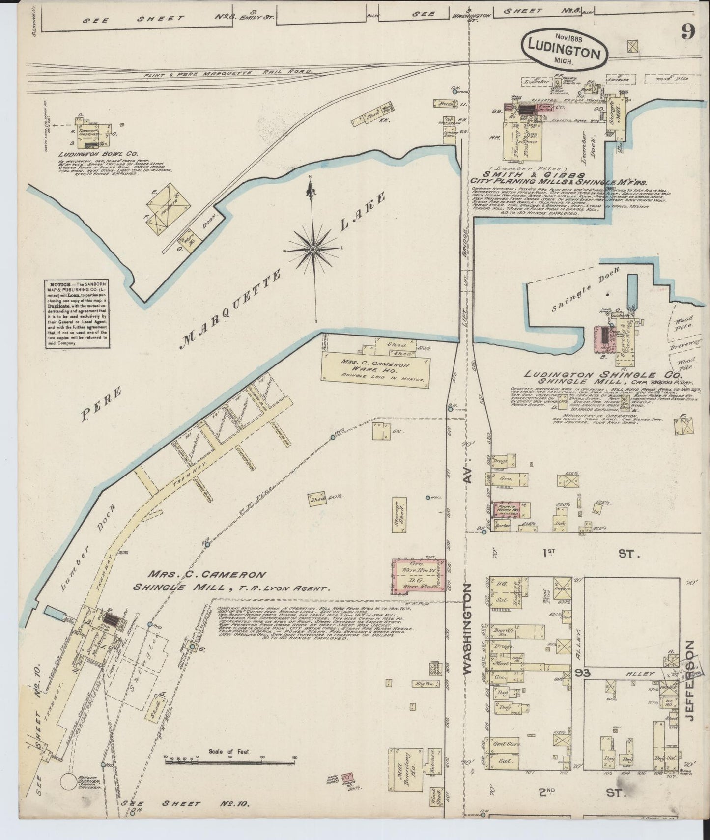 Sanborn Fire Insurance Map from Ludington, Mason County, Michigan (1883), Sheet #0009 - Complete Map Set gallery image, historic Sanborn map, vintage wall art, Michigan Michigan