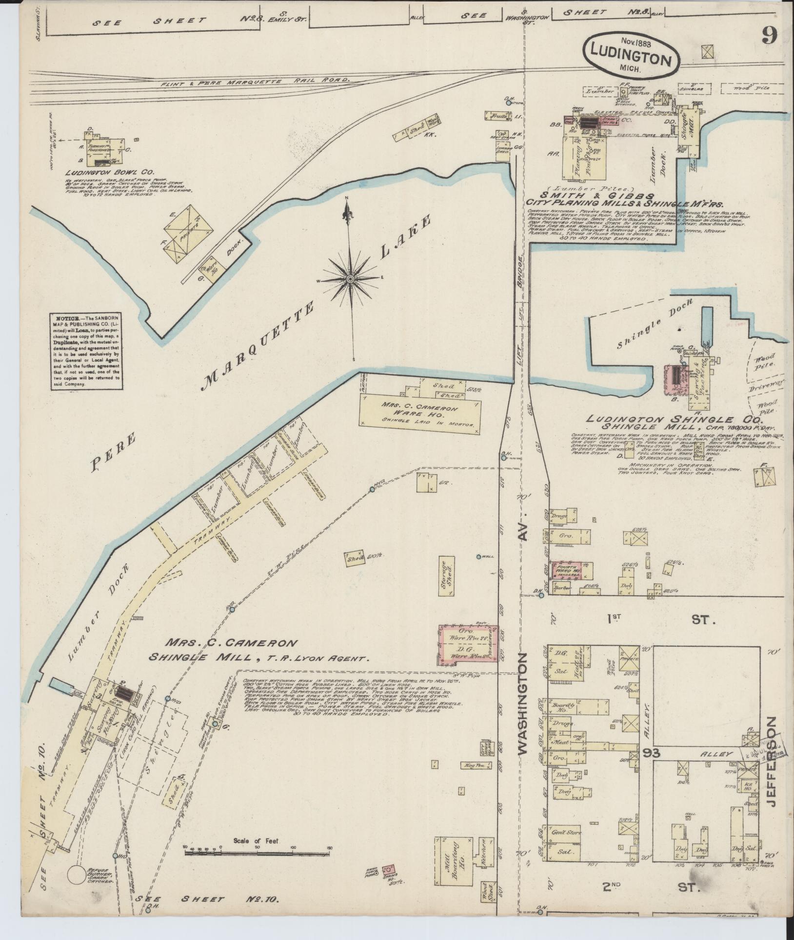 Sanborn Fire Insurance Map from Ludington, Mason County, Michigan (1883), Sheet #0009 - Complete Map Set gallery image, historic Sanborn map, vintage wall art, Michigan Michigan