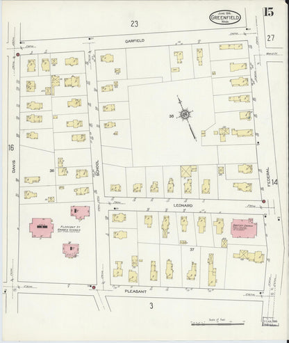 Sanborn Fire Insurance Map from Greenfield, Franklin County, Massachusetts (1914), Sheet #0015 - Complete Map Set gallery image, historic Sanborn map, vintage wall art, Massachusetts Massachusetts