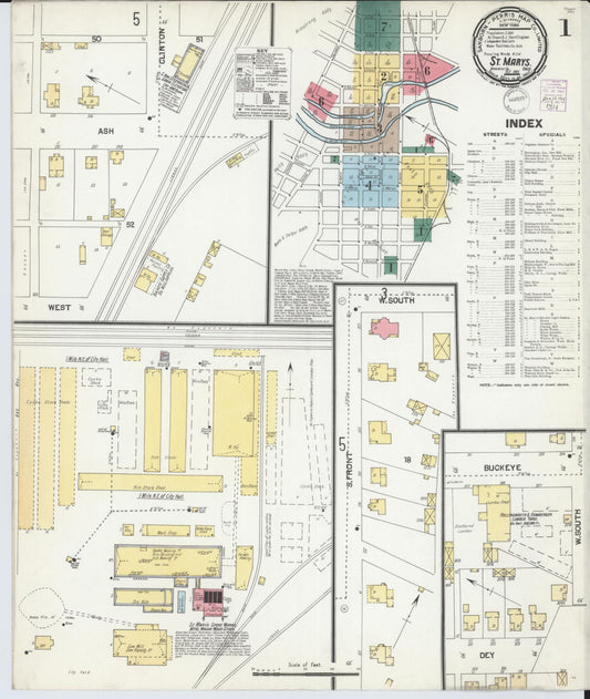 Sanborn Fire Insurance Map from Saint Marys, Auglaize County, Ohio (1901), Sheet #0001 - Complete Map Set gallery image, historic Sanborn map, vintage wall art, Ohio Ohio