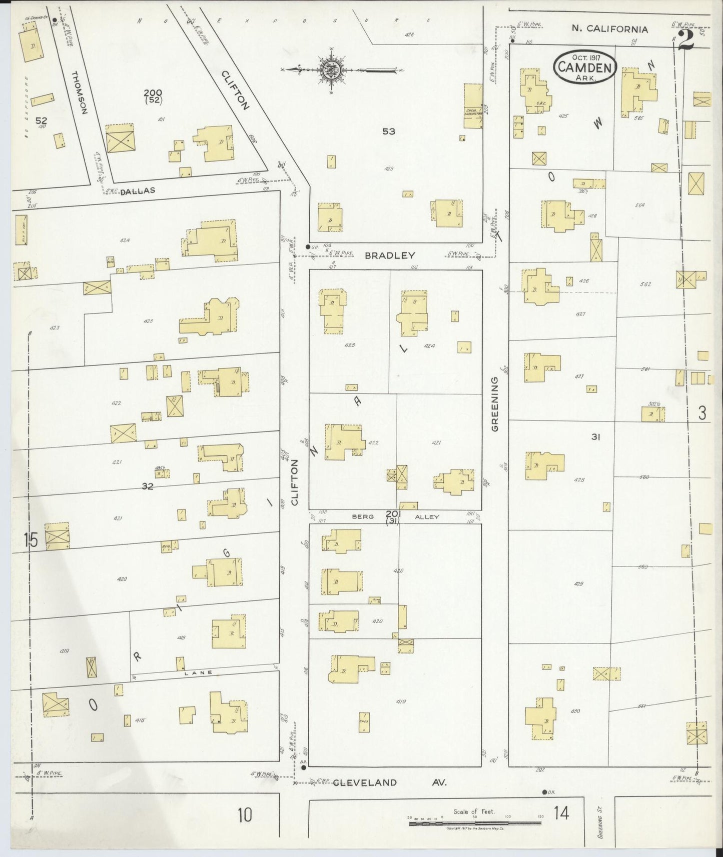 Sanborn Fire Insurance Map from Camden, Ouachita County, Arkansas (1917), Sheet #0002 - Complete Map Set gallery image, historic Sanborn map, vintage wall art, Arkansas Arkansas