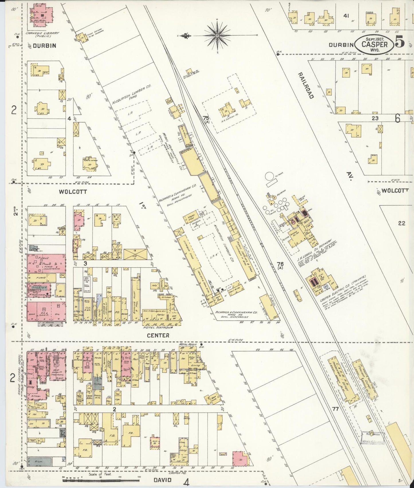Sanborn Fire Insurance Map from Casper, Natrona County, Wyoming (1907), Sheet #0005 - Complete Map Set gallery image, historic Sanborn map, vintage wall art, Wyoming Wyoming