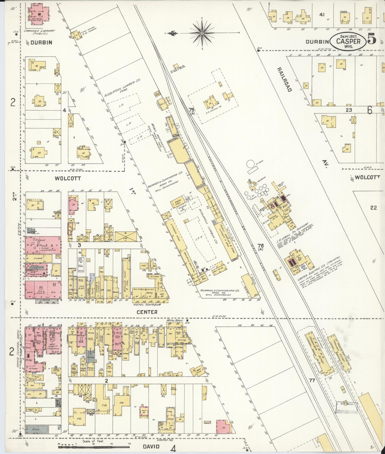 Sanborn Fire Insurance Map from Casper, Natrona County, Wyoming (1907), Sheet #0005 - Complete Map Set gallery image, historic Sanborn map, vintage wall art, Wyoming Wyoming