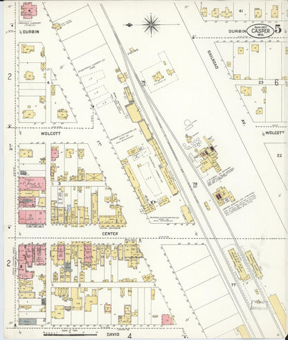 Sanborn Fire Insurance Map from Casper, Natrona County, Wyoming (1907), Sheet #0005 - Complete Map Set gallery image, historic Sanborn map, vintage wall art, Wyoming Wyoming