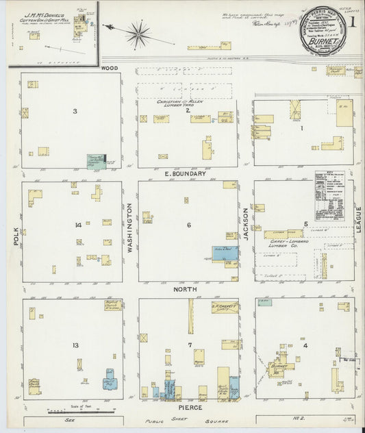Sanborn Fire Insurance Map from Burnet, Burnet County, Texas (1891), Sheet #0001 - Complete Map Set gallery image, historic Sanborn map, vintage wall art, Texas Texas