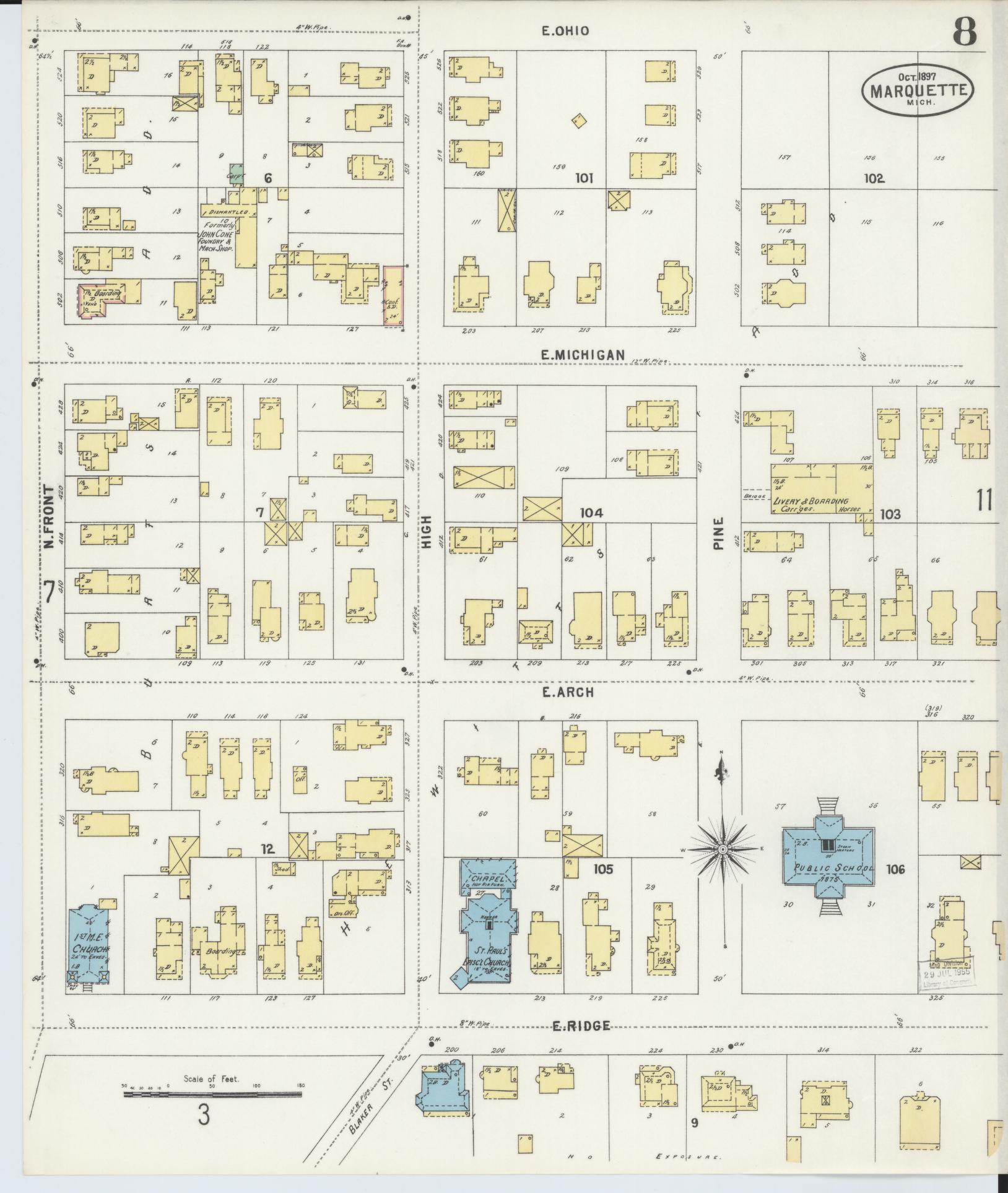 Sanborn Fire Insurance Map from Marquette, Marquette County, Michigan (1897), Sheet #0008 - Complete Map Set gallery image, historic Sanborn map, vintage wall art, Michigan Michigan