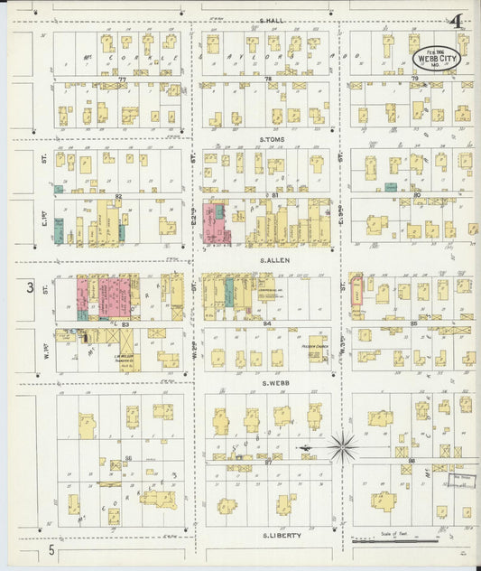 Sanborn Fire Insurance Map from Webb City, Jasper County, Missouri (1906), Sheet #0004 - Historic Sanborn Fire Insurance Map Print, vintage old map wall art, antique decor, genealogy gift, Missouri Missouri map