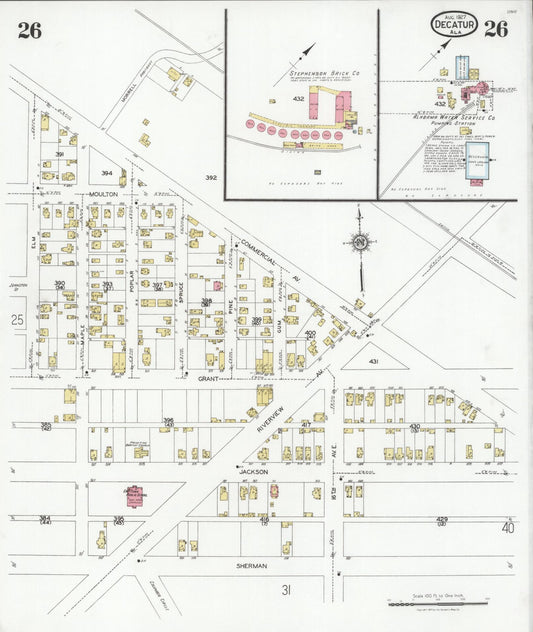 Sanborn Fire Insurance Map from Decatur, Morgan County, Alabama (1927), Sheet #0026 - Historic Sanborn Fire Insurance Map Print, vintage old map wall art, antique decor, genealogy gift, Alabama Alabama map