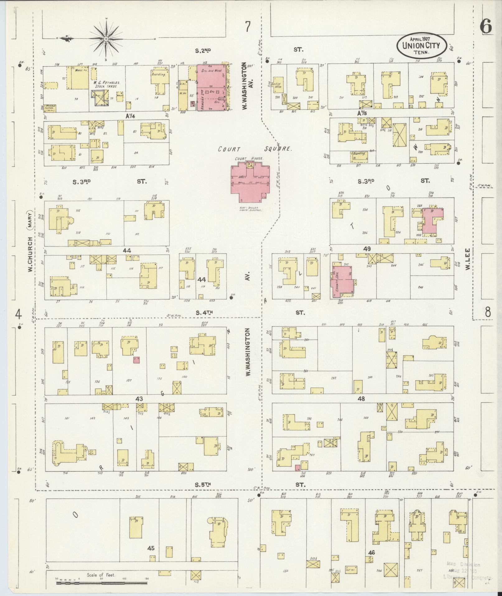 Sanborn Fire Insurance Map from Union City, Obion County, Tennessee (1907), Sheet #0006 - Complete Map Set gallery image, historic Sanborn map, vintage wall art, Tennessee Tennessee