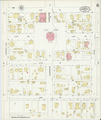 Sanborn Fire Insurance Map from Union City, Obion County, Tennessee (1907), Sheet #0006 - Complete Map Set gallery image, historic Sanborn map, vintage wall art, Tennessee Tennessee