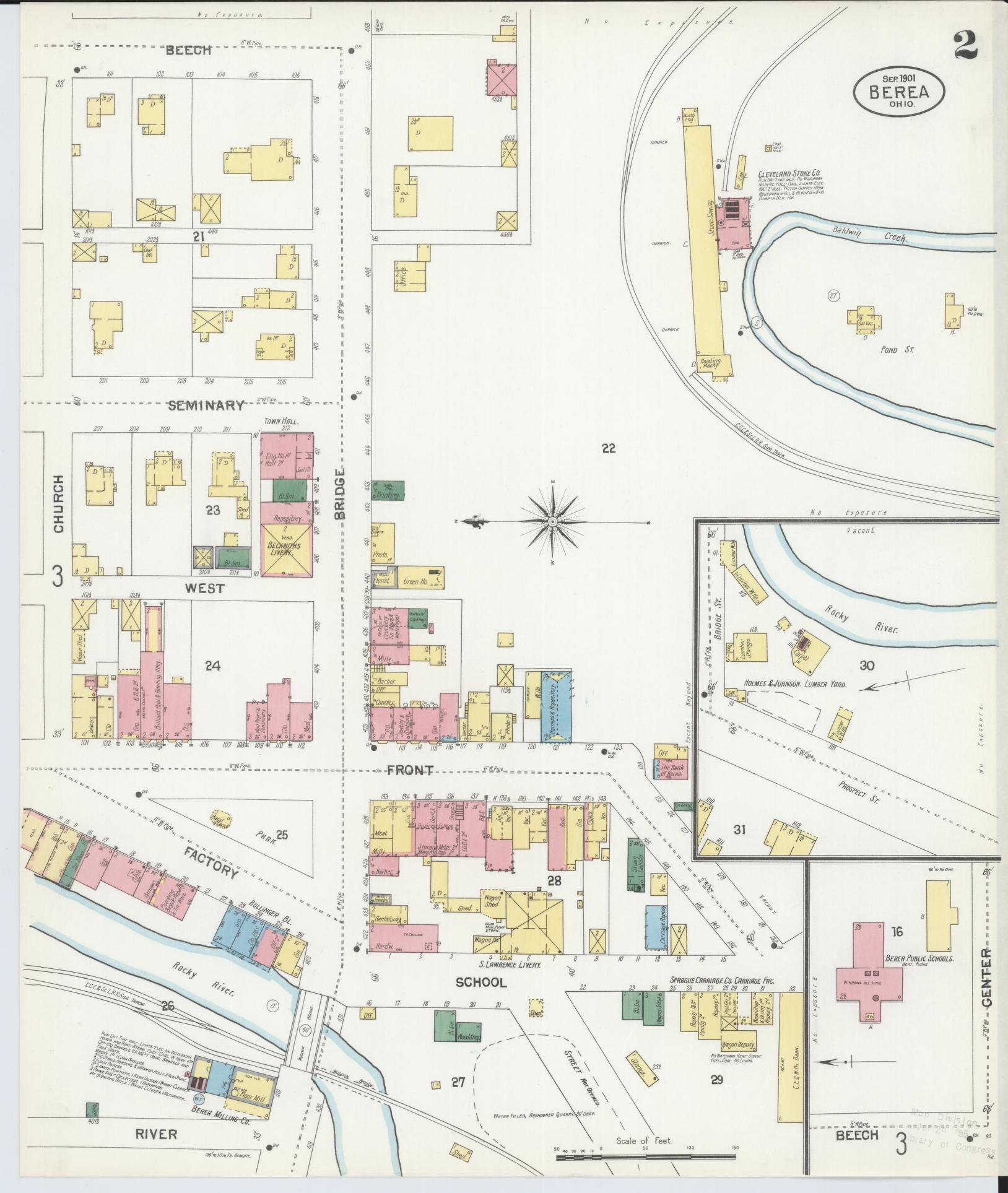 Sanborn Fire Insurance Map from Berea, Cuyahoga County, Ohio (1901), Sheet #0002 - Historic Sanborn Fire Insurance Map Print, vintage old map wall art, antique decor, genealogy gift, Ohio Ohio map