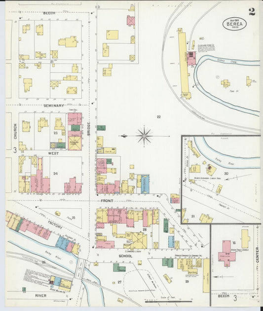 Sanborn Fire Insurance Map from Berea, Cuyahoga County, Ohio (1901), Sheet #0002 - Historic Sanborn Fire Insurance Map Print, vintage old map wall art, antique decor, genealogy gift, Ohio Ohio map