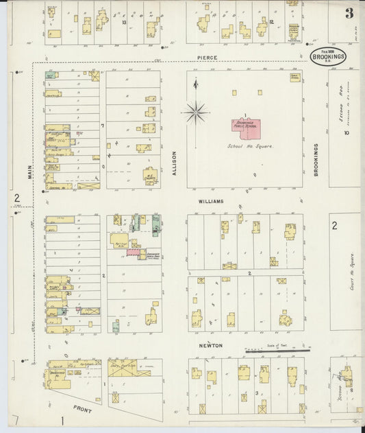 Sanborn Fire Insurance Map from Brookings, Brookings County, South Dakota (1898), Sheet #0003 - Historic Sanborn Fire Insurance Map Print, vintage old map wall art, antique decor, genealogy gift, South Dakota South Dakota map