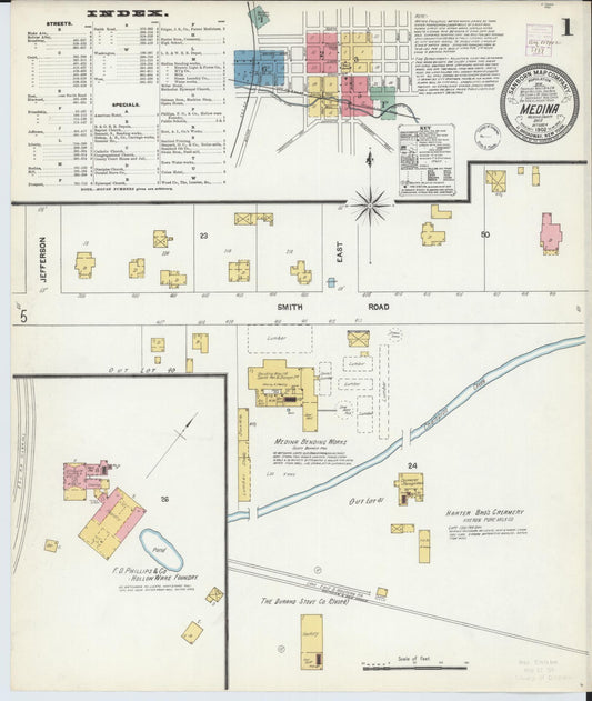 Sanborn Fire Insurance Map from Medina, Medina County, Ohio (1902), Sheet #0001 - Historic Sanborn Fire Insurance Map Print, vintage old map wall art, antique decor, genealogy gift, Ohio Ohio map