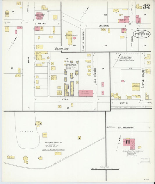 Sanborn Fire Insurance Map from Petersburg, Independent Cities, Virginia (1908), Sheet #0032 - Historic Sanborn Fire Insurance Map Print, vintage old map wall art, antique decor, genealogy gift, Virginia Virginia map