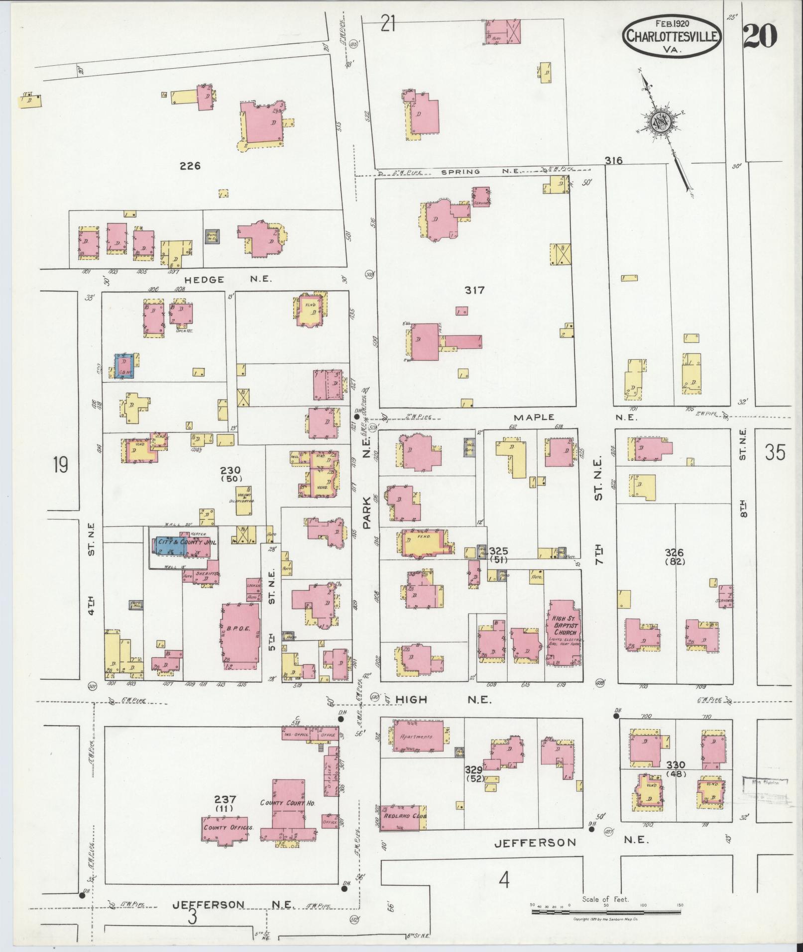 Sanborn Fire Insurance Map from Charlottesville, Independent Cities, Virginia (1920), Sheet #0020 - Complete Map Set gallery image, historic Sanborn map, vintage wall art, Virginia Virginia