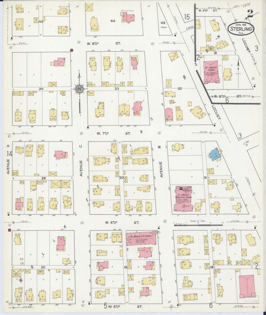 Sanborn Fire Insurance Map from Sterling, Whiteside County, Illinois (1916), Sheet #0002 - Historic Sanborn Fire Insurance Map Print, vintage old map wall art, antique decor, genealogy gift, Illinois Illinois map