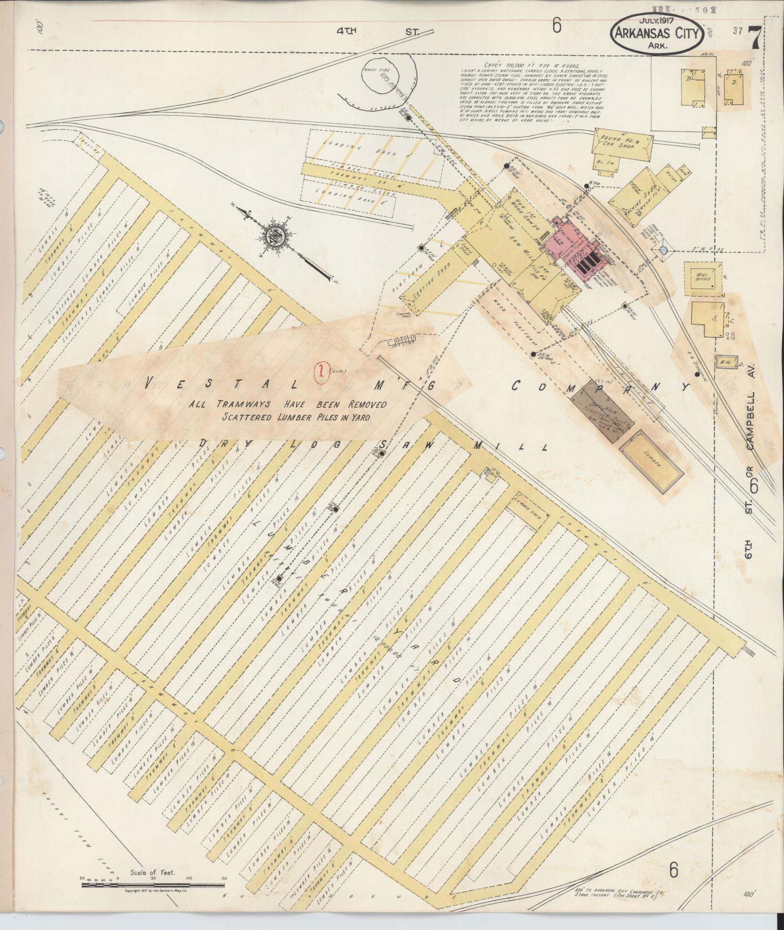Sanborn Fire Insurance Map from Arkansas City, Desha County, Arkansas (1932), Sheet #0007 - Complete Map Set gallery image, historic Sanborn map, vintage wall art, Arkansas Arkansas