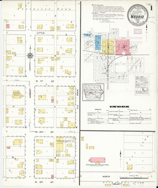 Sanborn Fire Insurance Map from Madrid, Boone County, Iowa (1916), Sheet #0001 - Historic Sanborn Fire Insurance Map Print, vintage old map wall art