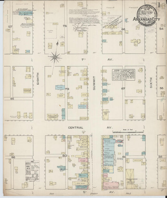 Sanborn Fire Insurance Map from Arkansas City, Cowley County, Kansas (1884), Sheet #0001 - Historic Sanborn Fire Insurance Map Print, vintage old map wall art, antique decor, genealogy gift, Arkansas Arkansas map