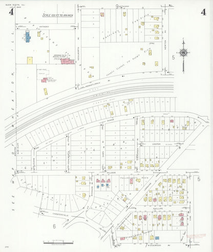 Sanborn Fire Insurance Map from Glen Ellyn, Du Page County, Illinois (1940), Sheet #0004 - Historic Sanborn Fire Insurance Map Print, vintage old map wall art, antique decor, genealogy gift, Illinois Illinois map