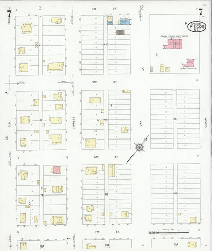 Sanborn Fire Insurance Map from Pecos, Reeves County, Texas (1927), Sheet #0007 - Historic Sanborn Fire Insurance Map Print, vintage old map wall art, antique decor, genealogy gift, Texas Texas map