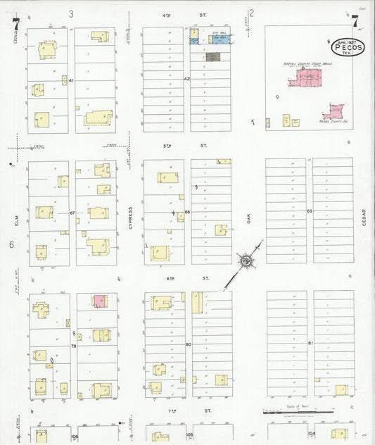 Sanborn Fire Insurance Map from Pecos, Reeves County, Texas (1927), Sheet #0007 - Historic Sanborn Fire Insurance Map Print, vintage old map wall art, antique decor, genealogy gift, Texas Texas map