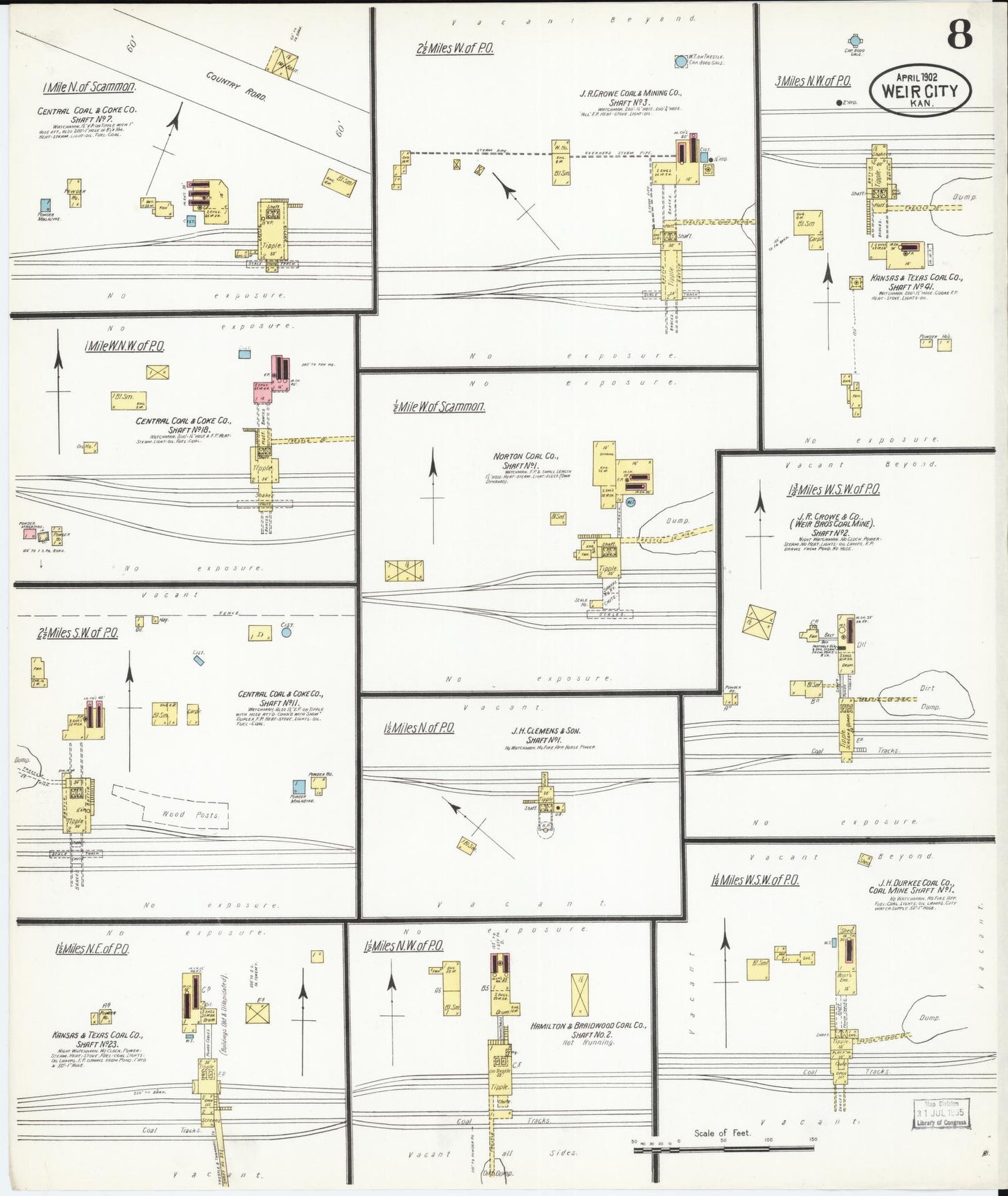 Sanborn Fire Insurance Map from Weir, Cherokee County, Kansas (1902), Sheet #0008 - Complete Map Set gallery image, historic Sanborn map, vintage wall art, Kansas Kansas