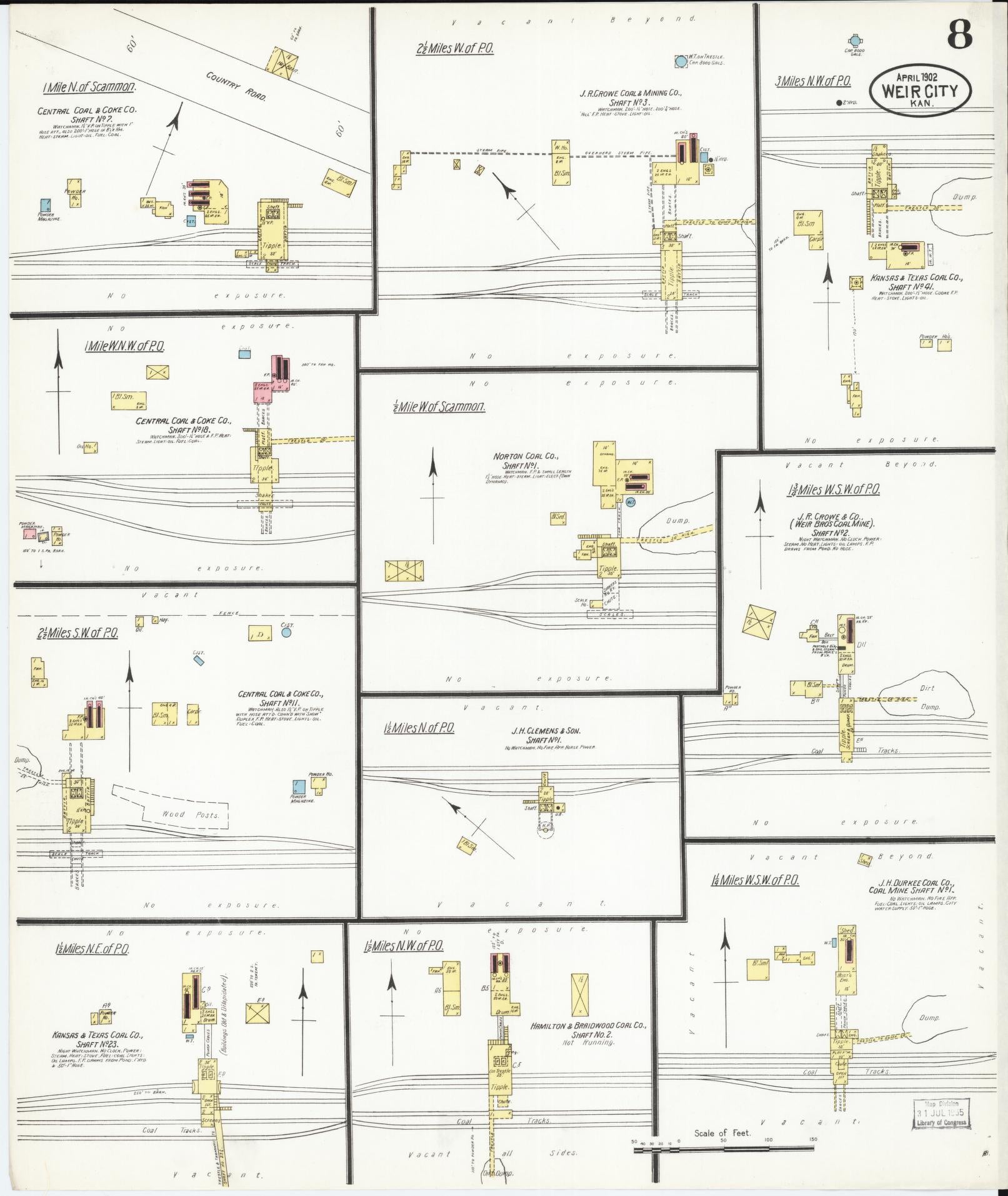 Sanborn Fire Insurance Map from Weir, Cherokee County, Kansas (1902), Sheet #0008 - Complete Map Set gallery image, historic Sanborn map, vintage wall art, Kansas Kansas