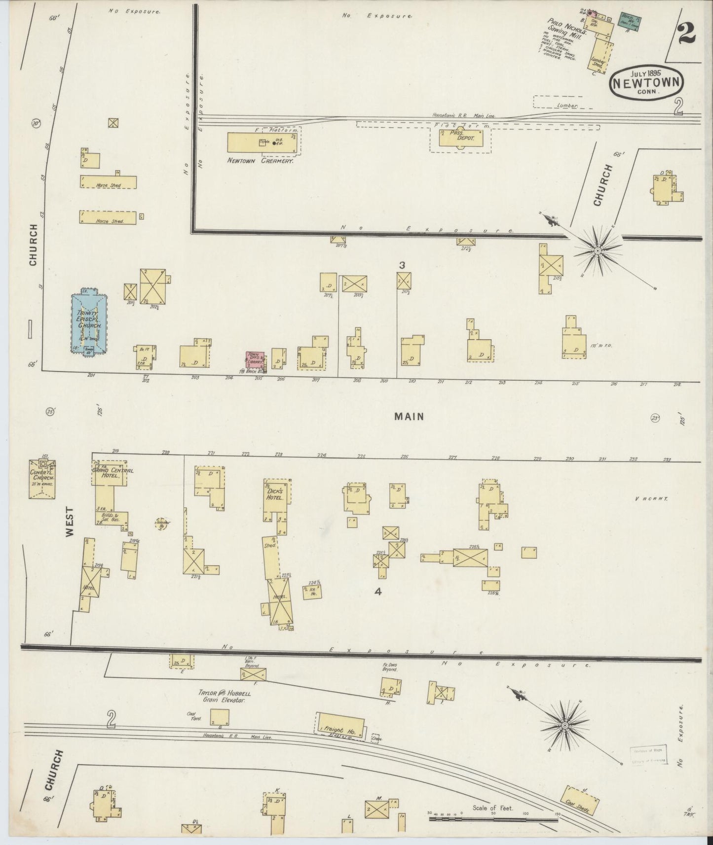 Sanborn Fire Insurance Map from Newtown, Fairfield County, Connecticut (1895), Sheet #0002 - Complete Map Set gallery image, historic Sanborn map, vintage wall art, Connecticut Connecticut