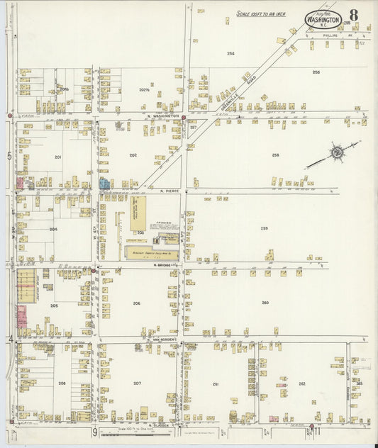 Sanborn Fire Insurance Map from Washington, Beaufort County, North Carolina (1916), Sheet #0008 - Historic Sanborn Fire Insurance Map Print, vintage old map wall art, antique decor, genealogy gift, Washington Washington map