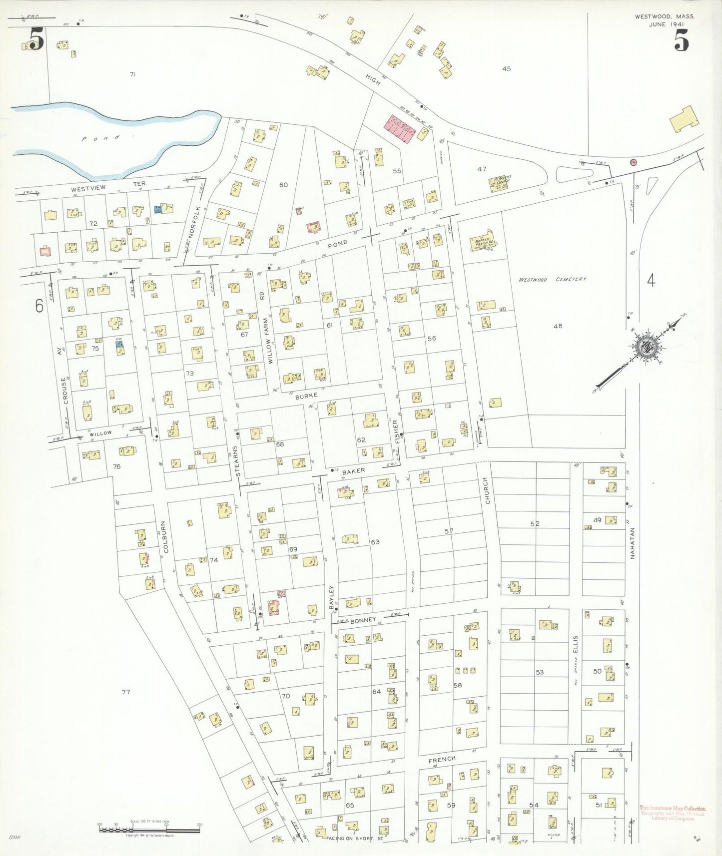 Sanborn Fire Insurance Map from Westwood, Norfolk County, Massachusetts (1941), Sheet #0005 - Historic Sanborn Fire Insurance Map Print, vintage old map wall art, antique decor, genealogy gift, Massachusetts Massachusetts map