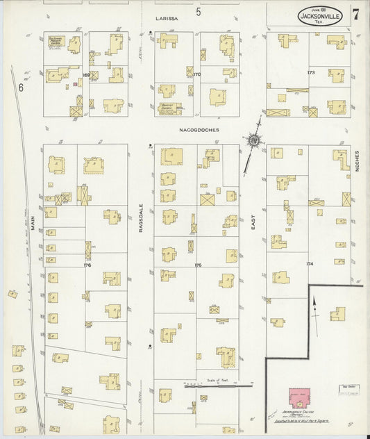 Sanborn Fire Insurance Map from Jacksonville, Cherokee County, Texas (1911), Sheet #0007 - Historic Sanborn Fire Insurance Map Print, vintage old map wall art, antique decor, genealogy gift, Texas Texas map