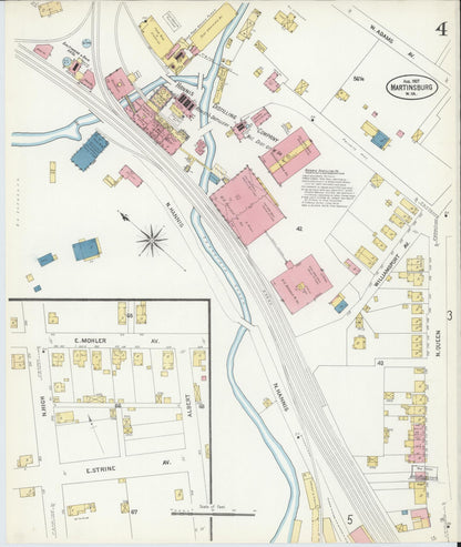 Sanborn Fire Insurance Map from Martinsburg, Berkeley County, West Virginia (1907), Sheet #0004 - Complete Map Set gallery image, historic Sanborn map, vintage wall art, West Virginia West Virginia