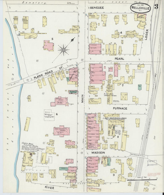 Sanborn Fire Insurance Map from Wellsville, Allegany County, New York (1891), Sheet #0003 - Historic Sanborn Fire Insurance Map Print, vintage old map wall art, antique decor, genealogy gift, New York New York map