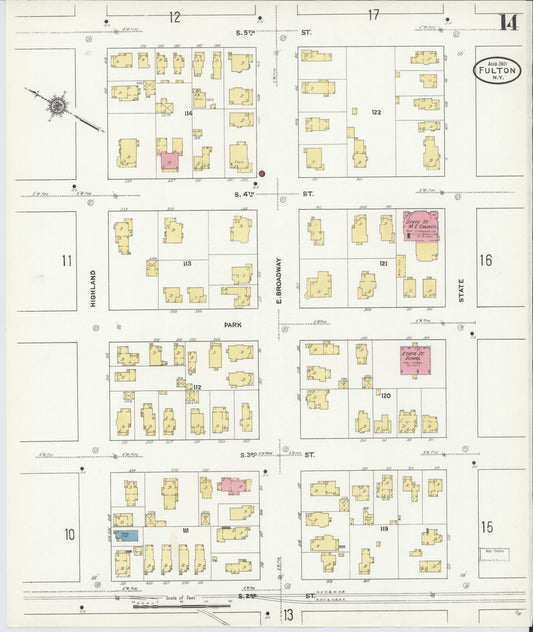Sanborn Fire Insurance Map from Fulton, Oswego County, New York (1911), Sheet #0014 - Historic Sanborn Fire Insurance Map Print, vintage old map wall art, antique decor, genealogy gift, New York New York map