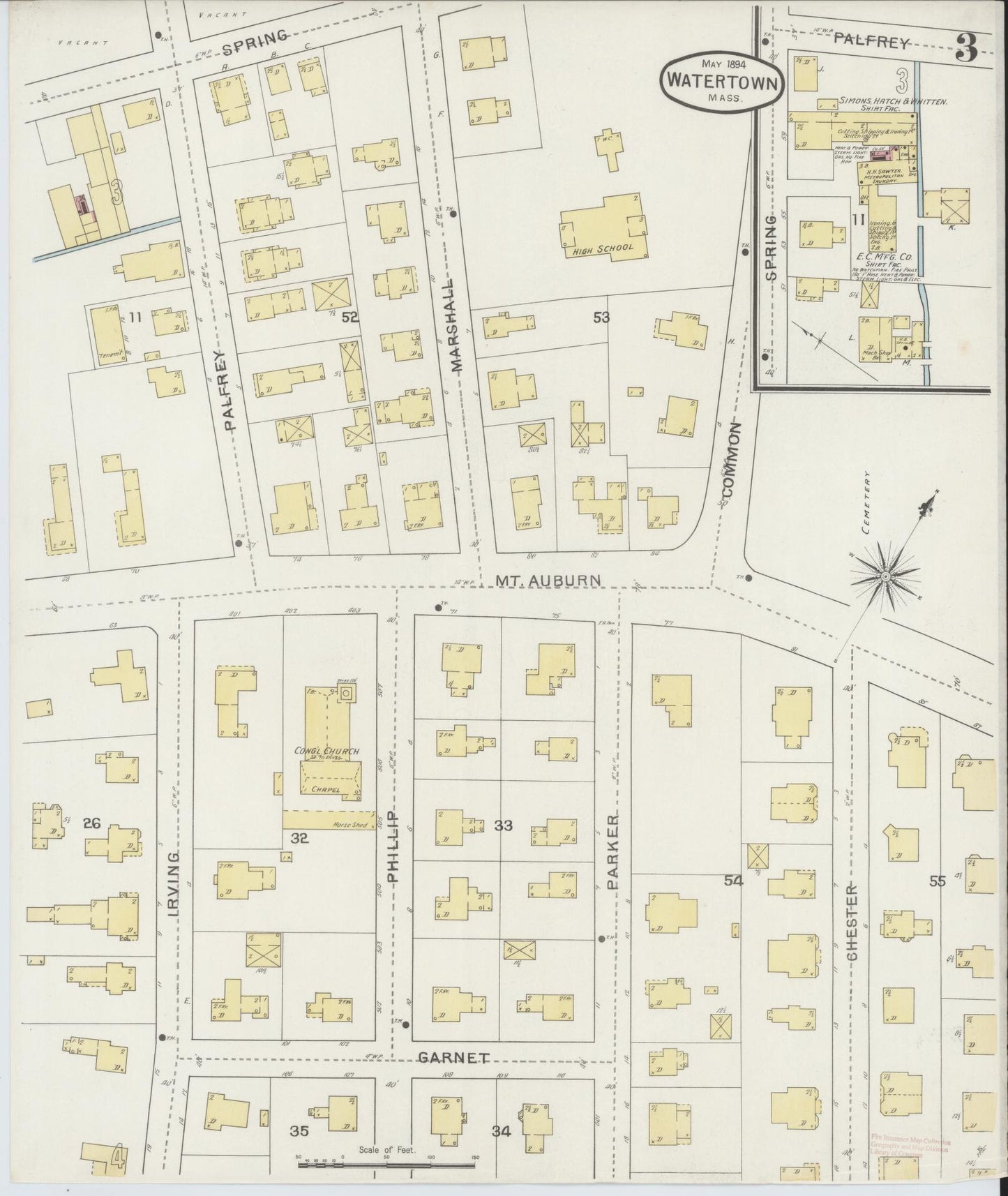 Sanborn Fire Insurance Map from Watertown, Middlesex County, Massachusetts (1894), Sheet #0003 - Complete Map Set gallery image, historic Sanborn map, vintage wall art, Massachusetts Massachusetts