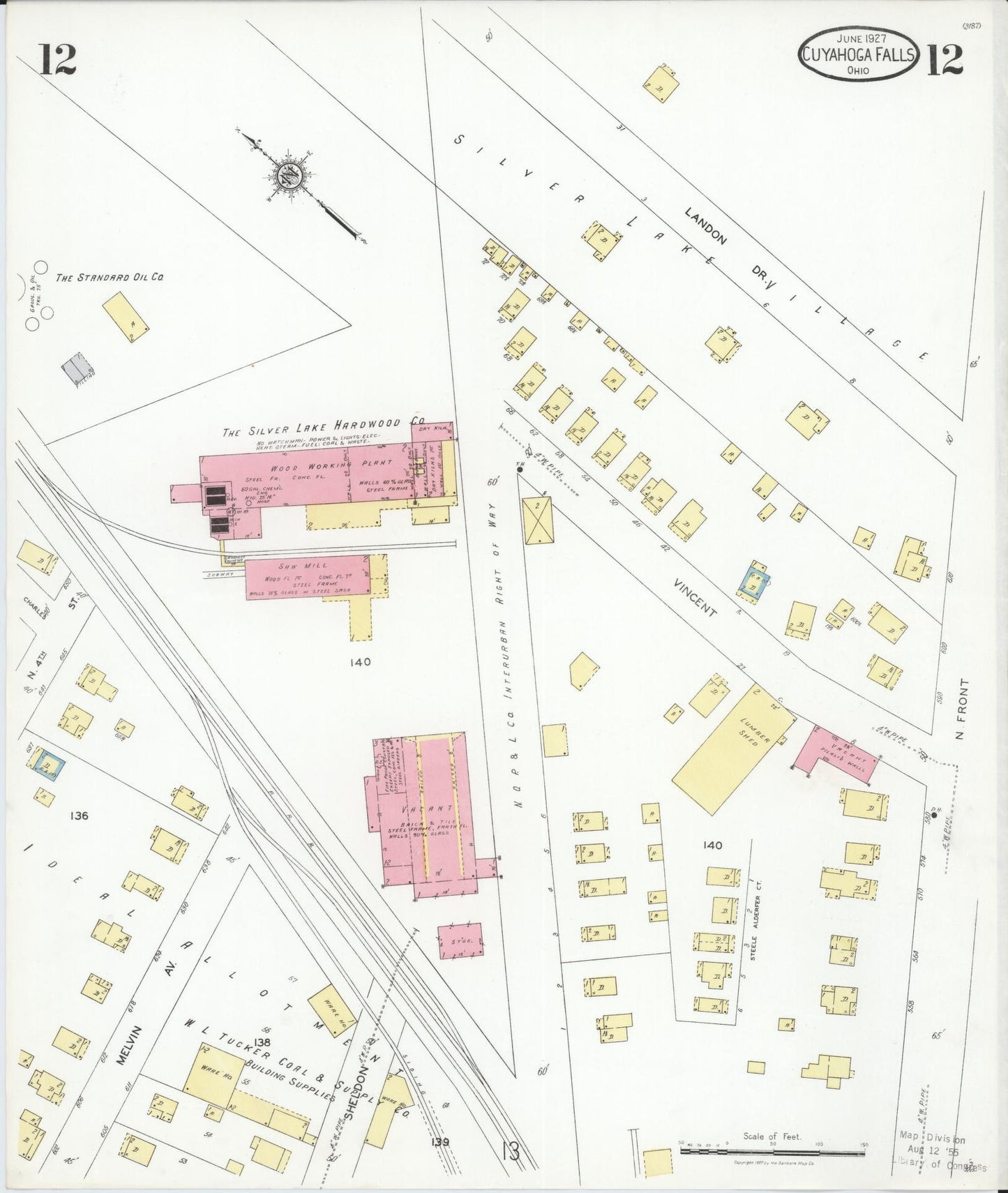 Sanborn Fire Insurance Map from Cuyahoga Falls, Summit County, Ohio (1927), Sheet #0012 - Historic Sanborn Fire Insurance Map Print, vintage old map wall art, antique decor, genealogy gift, Ohio Ohio map